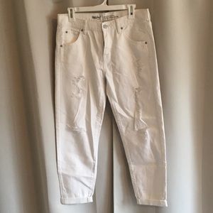White torn boyfriend jeans